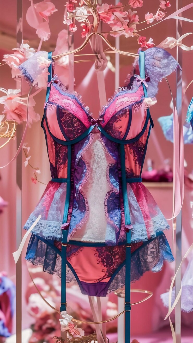 Foto lingerie de renda colorida na loja