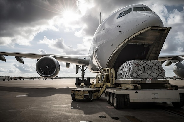 Lingote de aluminio transportado en un avión de carga a la fábrica creado con IA generativa