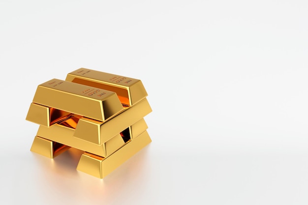 Lingote de ouro ou pilha de barras de ouro renderização em 3D