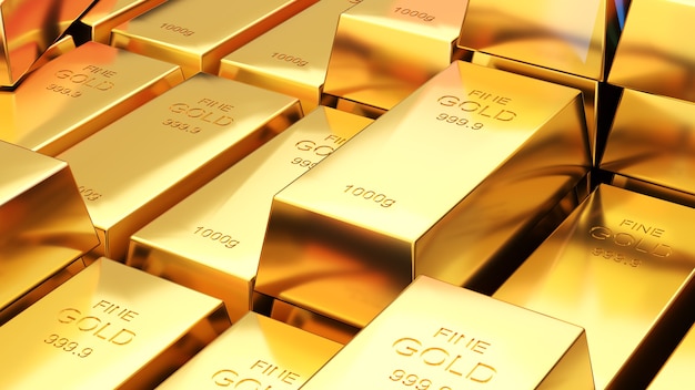 Lingotes de oro de 1000 gramos de oro puro, concepto de inversión y riqueza empresarial.La riqueza del oro, representación 3d