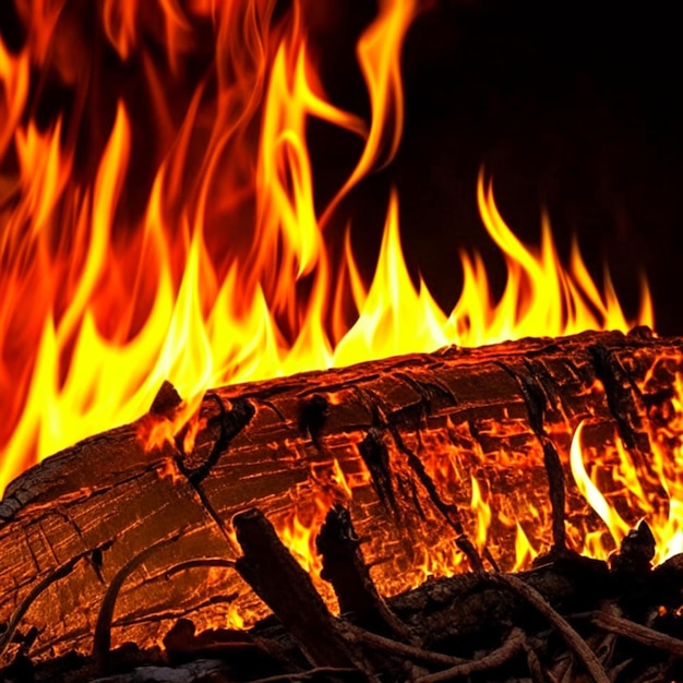 Foto línguas de uma chama de fogo de cor amarelo-laranja de queima de lenha