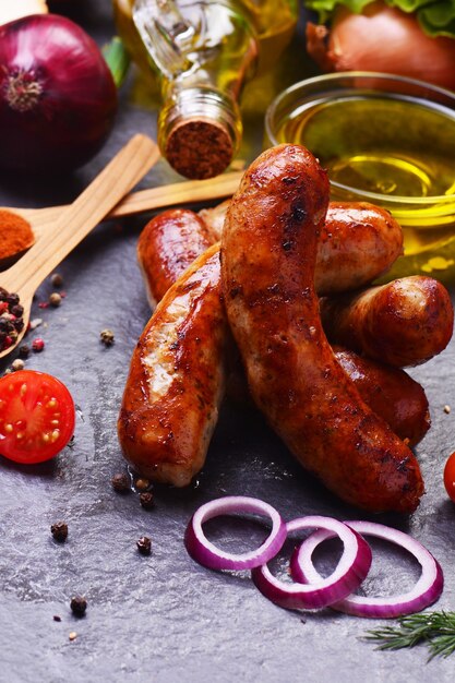 Linguiça de porco com temperos e vegetais