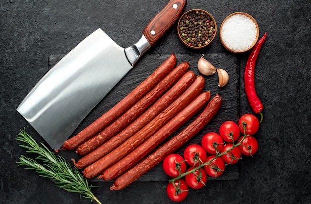 Linguiça defumada com temperos em fundo de pedra