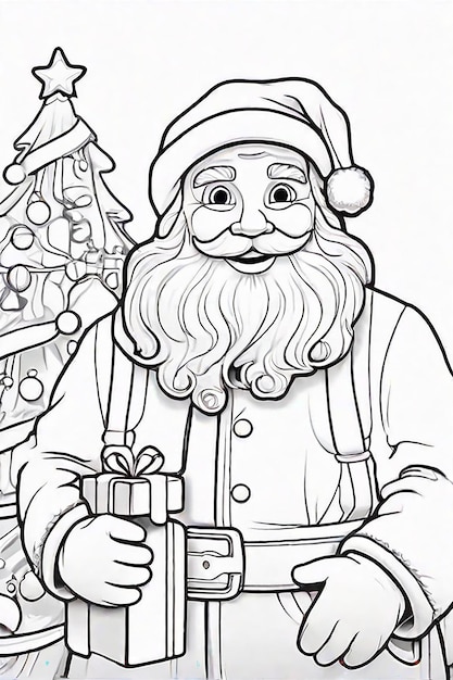 Foto linha de arte para crianças para colorir página de livro de natal para colorir páginas de papai noel geradas por ia