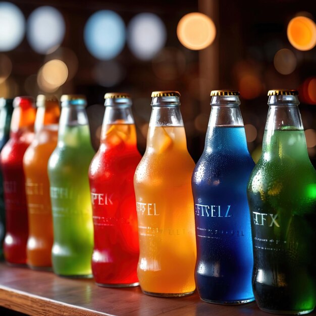 Foto linha de bebidas frias coloridas variadas refeições de festa de verão no bar