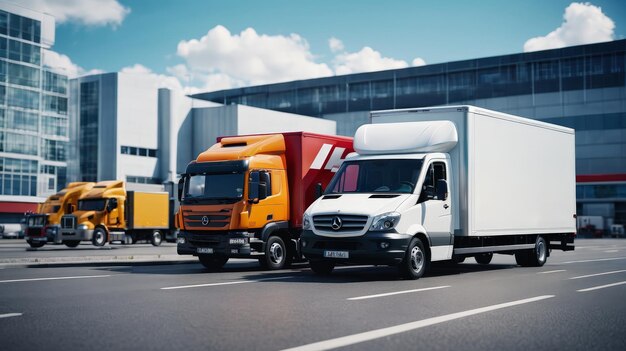 Linha de caminhões estacionados à beira da estrada