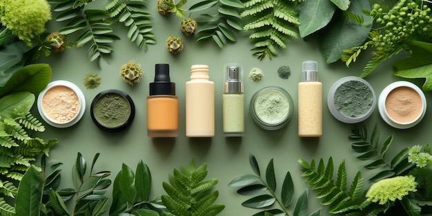 Foto linha de cosméticos ecológicos para cuidados com a pele e o cabelo