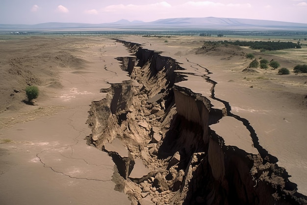 Linha de falha onde duas placas de terra se encontram e terremotos ocorrem criados com ai generativo