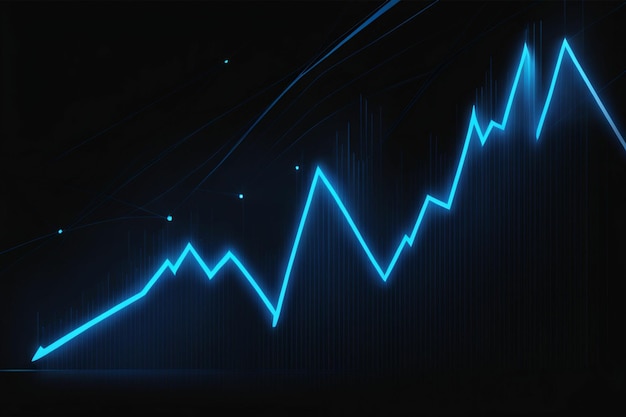 Linha de gráfico azul se movendo para cima em fundo escuro
