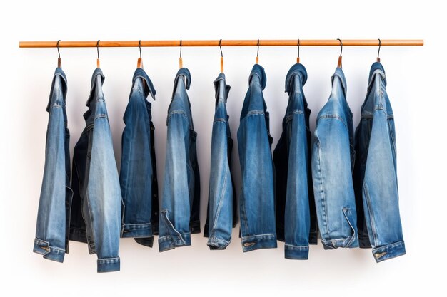 Linha de jeans azuis pendurados na linha de roupas em uma superfície branca ou transparente PNG fundo transparente