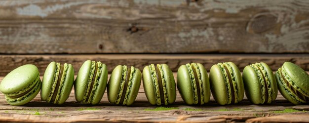 Linha de macarrões verdes em fundo de madeira