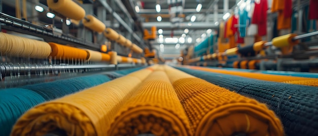 Linha de montagem têxtil automatizada Tecer o futuro da moda Conceito de fabricação têxteis Tecnologia de automação Indústria da moda Inovações futuras Produção sustentável
