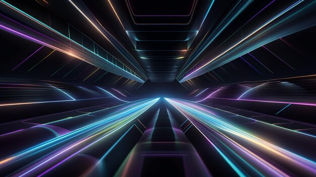 linha de néon perspectiva abstrato geométrico fundo de néon raios do arco-íris velocidade luz generativa AI