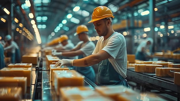 Foto linha de produção e embalagem de fábrica