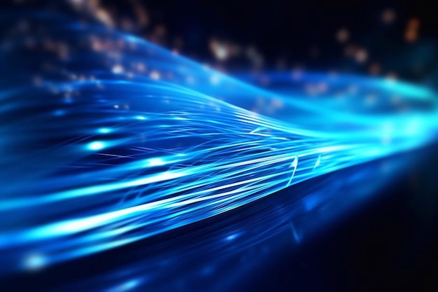 Foto linha de velocidade de fibra óptica de faixa de luz azul fundo futurista para tecnologia 5g ou 6g sem fio d