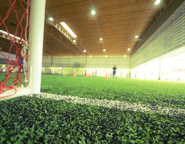 Foto linha do gol de um campo de treinamento de futebol de futebol indoor