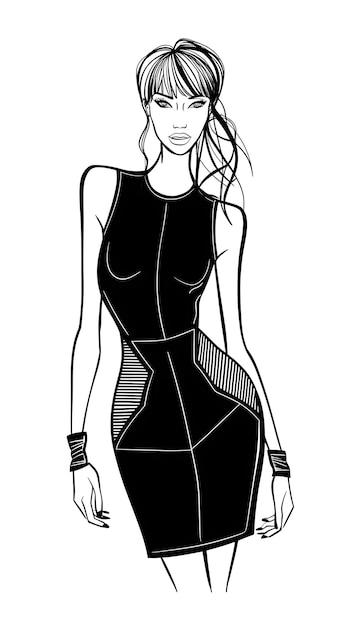 Linha preta, linha de moda, mulher de arte.