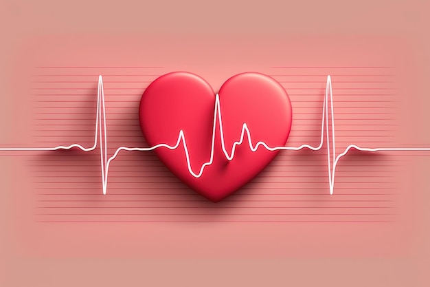Linha vermelha de batimentos cardíacos médicos na ilustração da forma do coração cor de fundo Conceito mundial de coração