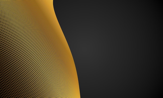 Linhas abstratas douradas ondas e curvas em fundo preto Banner Copy space