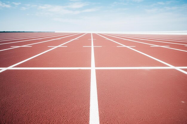 Foto linhas brancas na superfície de uma via de corrida que marcam as faixas