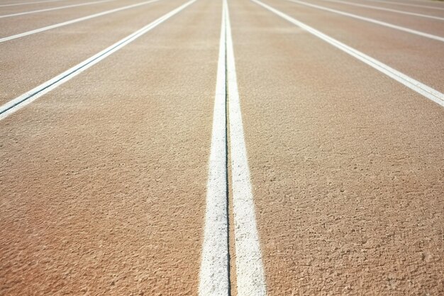 Foto linhas brancas na superfície de uma via de corrida que marcam as faixas