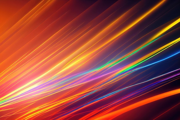 Linhas brilhantes de arco-íris coloridas abstraem trilhas leves multicoloridas de fundo com efeito de movimento mult