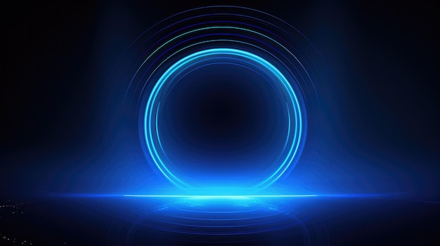 Linhas circulares brilhantes abstratas em fundo azul escuro Criadas com tecnologia de IA generativa
