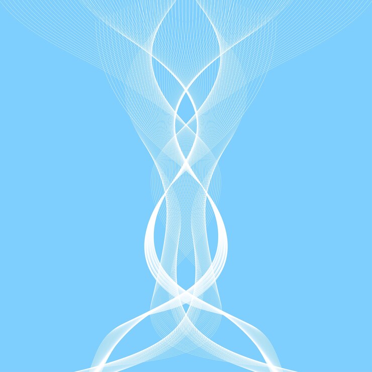 Foto linhas curvas abstratas sobre fundo azul. ilustração moderna.