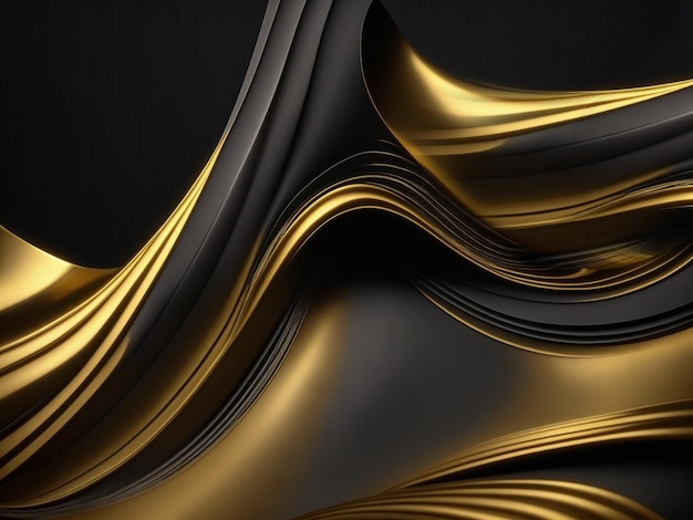 Linhas curvas douradas e pretas em fundo preto Ilustração de padrões de ondas líquidas e fluentes