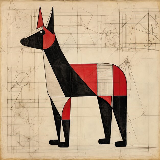 linhas de cão vermelho pintura geométrica pincelagem abstrato retro vintage decoração de parede desenho tatuagem