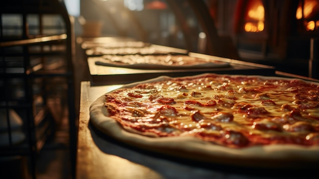 Linhas de captura cinematográfica de pizzas recém-assadas provocando os sentidos
