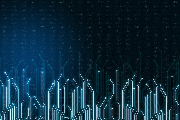 Linhas de chip de tecnologia abstrata crescendo de baixo para cima no fundo do espaço de cópia digital para o seu texto ou logotipo Renderização 3D
