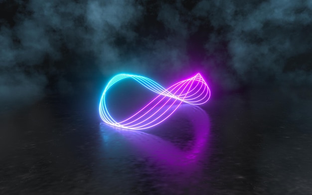 Linhas de neon brilhantes na renderização 3d do porão escuro