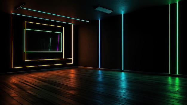 Linhas de néon no quarto escuro Um papel de parede impressionante IA generativa