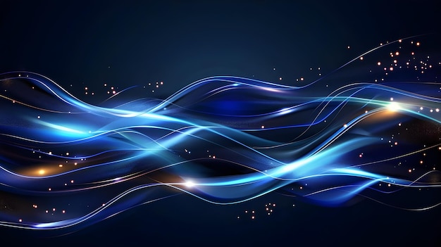 Linhas de onda brilhantes abstratas em fundo azul escuro Padrão de onda dinâmica Linhas onduladas fluídas modernas