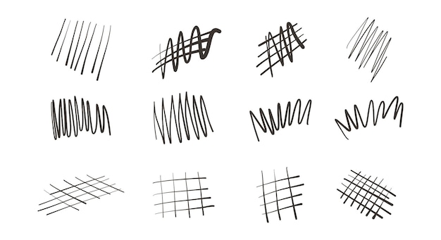 linhas de travessia e travessia rabisco desenho à mão conjunto vertical diagonal ou paralelo traços riscados rabiscos ilustração de estoque vetor isolado