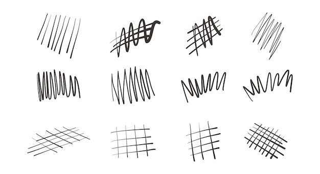 Linhas de travessia e travessia rabisco desenho à mão conjunto vertical diagonal ou paralelo traços riscados rabiscos ilustração de estoque vetor isolado