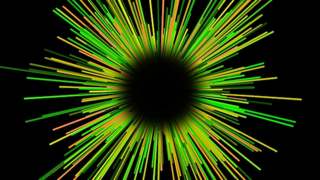 Foto linhas dinâmicas starburst ou raios no espaço, estilo cartoon engraçado, renderização 3d brilhante, fundo gerado por computador