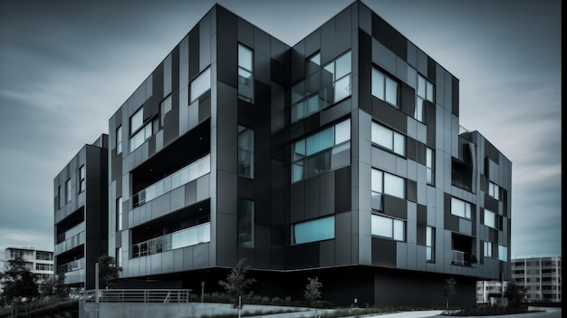 Linhas elegantes e esquema de cores monocromáticas exteriores de casas modernas geradas por IA