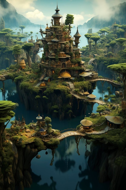 Linhas em negrito Fantasy Landscapes Gerar paisagens fantásticas com ilhas flutuantes míticas
