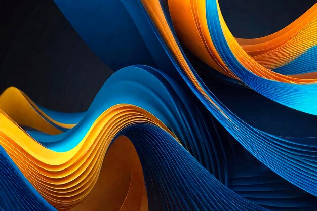 Linhas lisas em ondas fluidas de cor azul amarelo laranja ilustração futurista abstrata desenho de fundo efeito de desfocamento de movimento