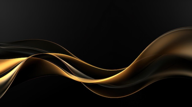 Linhas onduladas douradas abstratas em fundo preto Ilustração de renderização 3D IA geradora
