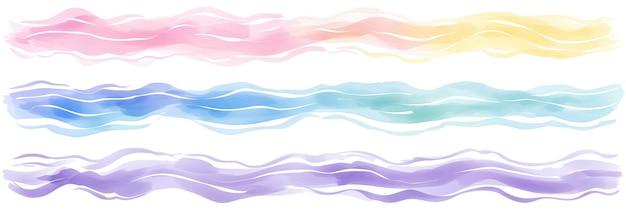 Linhas onduladas simples de aquarela em cores pastel do arco-íris