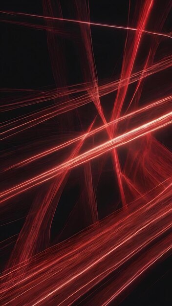 Linhas vermelhas abstratas desenhadas pela luz em linhas de laser de fundo preto