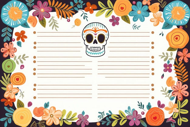 Liniertes Papier zum Schreiben des Themas „Tag der Toten“ Generative KI
