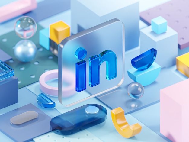 LinkedIn Glass Geometry Shapes Composição Abstrata Arte Renderização 3D