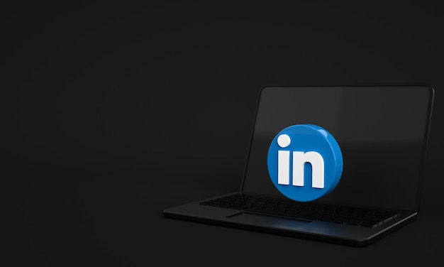 Foto linkedin-logo oder -symbole auf dem laptop-bildschirm für social-media-marketing-hintergrund mit kopierbereich