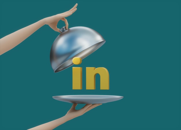 LinkedIn Social Media Hand geöffnet vorhanden Deckel Essen Tablett essen Teller 3D-Illustration