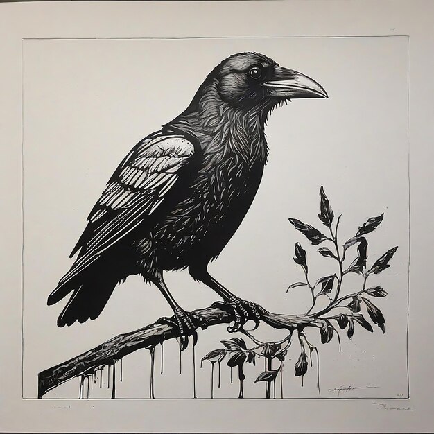 Lino imprime el pájaro de arte sólo en blanco y negro