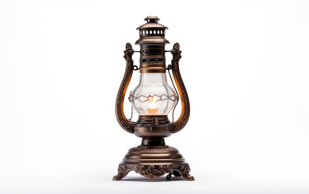 Foto linterna de aceite iluminadora clásica sobre un fondo blanco